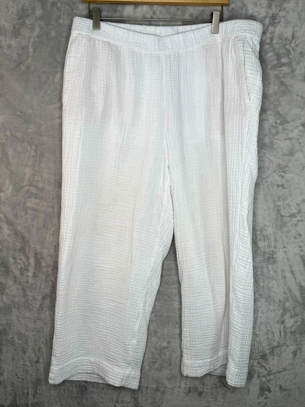 J. Jill Pant Womens XL White 100% Gauzy Cotton Pull On Wide Leg Pockets Elastic